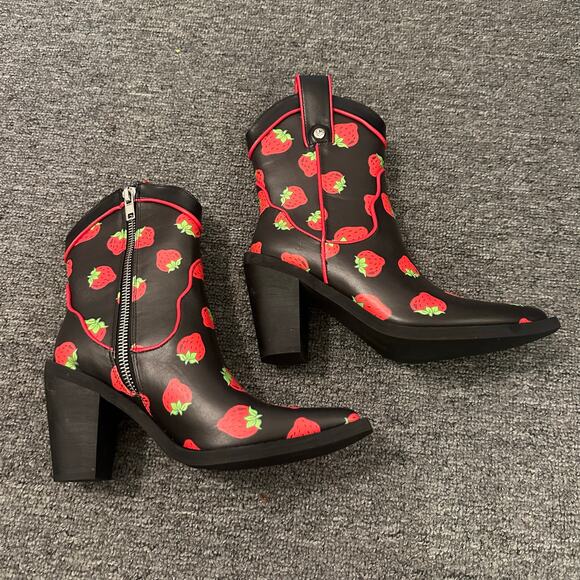 DOLLS KILL X STRAWBERRY SHORTCAKE MEADOW GREETING COWBOY BOOTS Size 8 - Picture 1 of 7